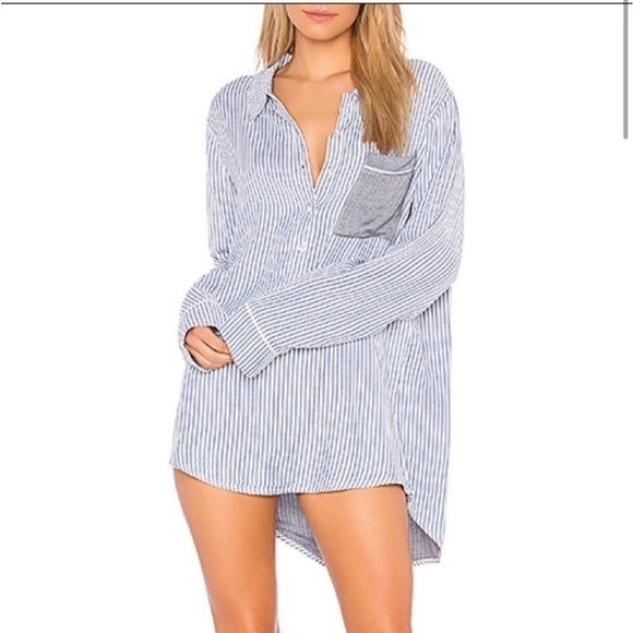 Plush Ultra Soft Boyfriend Striped Sleep shirt NWT - Picture 2 of 12